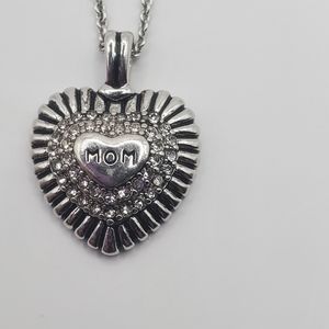 Sterling Silver and Gold plated Mom heart pendant and Chain small Rhinestones